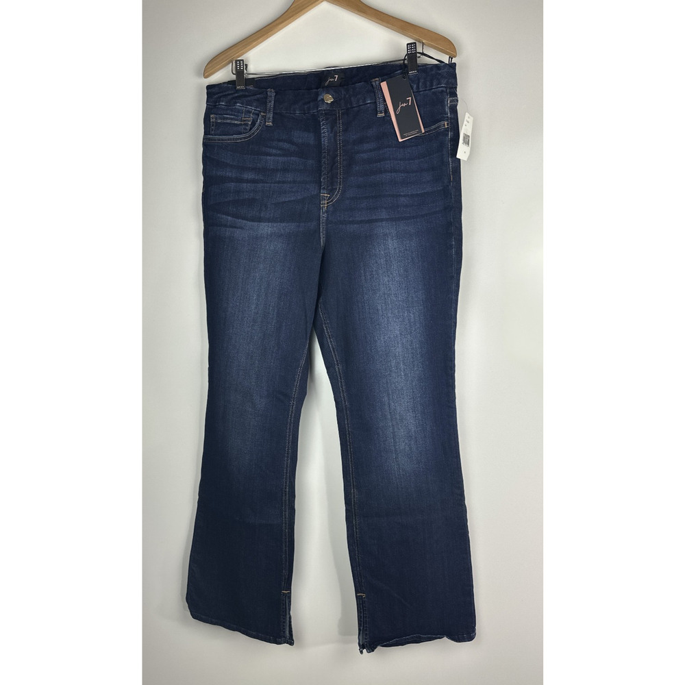 NWT JEN7 Split-Hem Slim Bootcut Jeans Dark Wash Sandblasted Stretch Plus Size 16 - Picture 2 of 14
